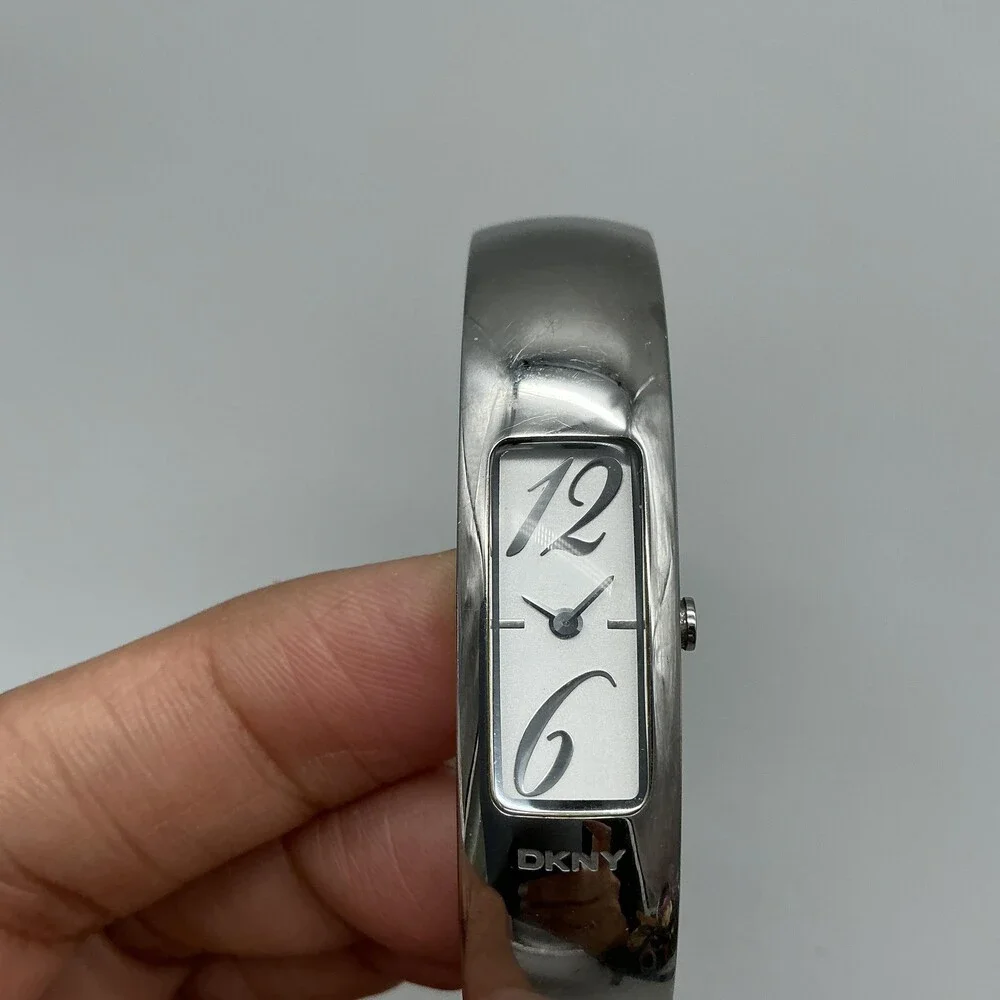DKNY Womens Watch 14mm Silver Tone Stainless Bangle Bracelet New Battery 6.5